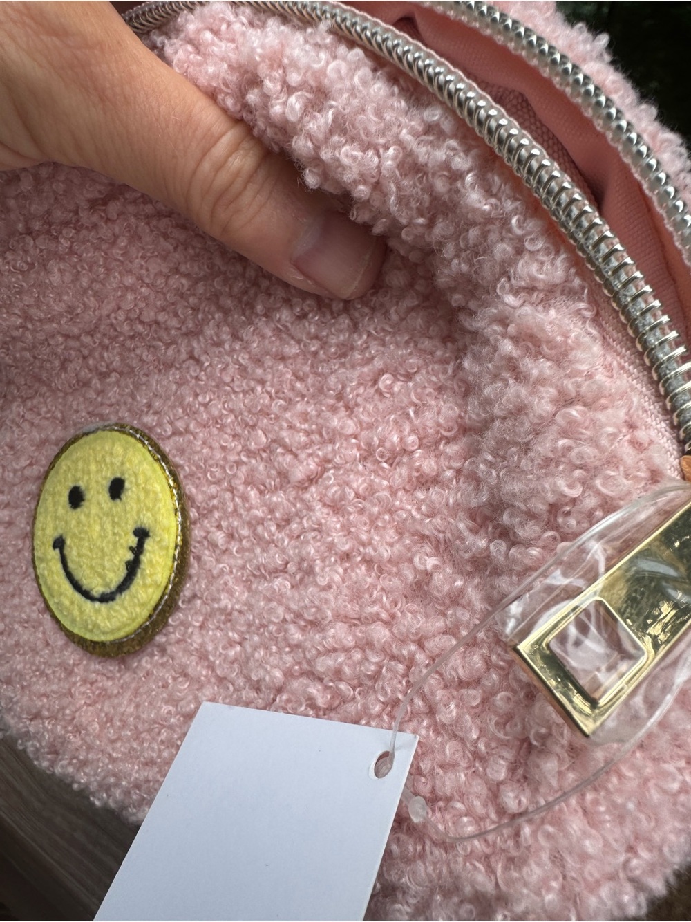 Pink Fuzzy Smiley Belt bag/crossbody